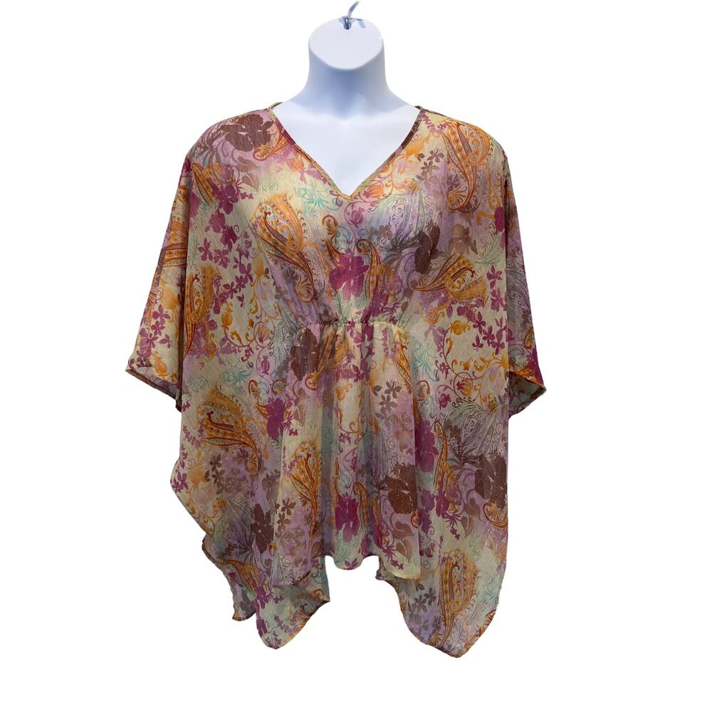 Lane Bryant Top Womens Size 14|16 Plus Paisley Floral Sheer VNeck Kaftan Blouse
